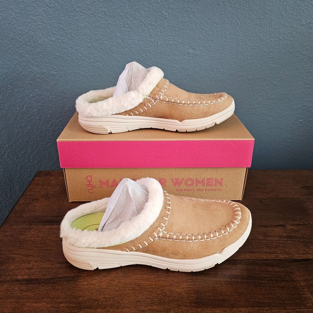 NIB RYKA Arrow Mule Lifestyle Casual Faux Fur Trim Slip-On Shoe Womens 7 Brown